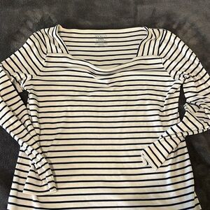 LL Bean Woman’s S-Reg Long Sleeve white and blue striped shirt